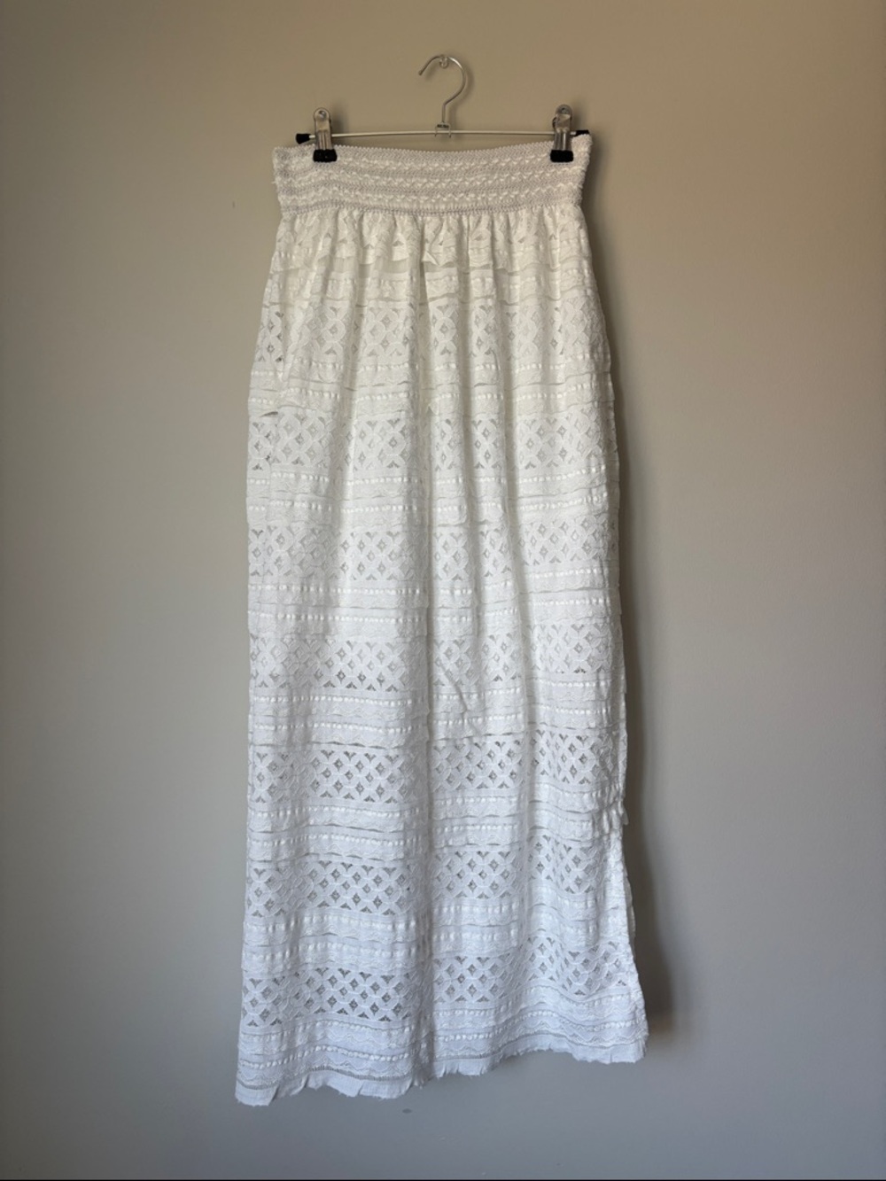 Lace Maxi Skirt | S/M | Smocked Waist White Lace Skirt - Picture 2 of 4